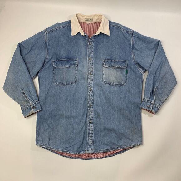 Vintage Guess Jean Shirt Mens M Medium Blue Denim Cotton Houndstooth Lined - Picture 2 of 14